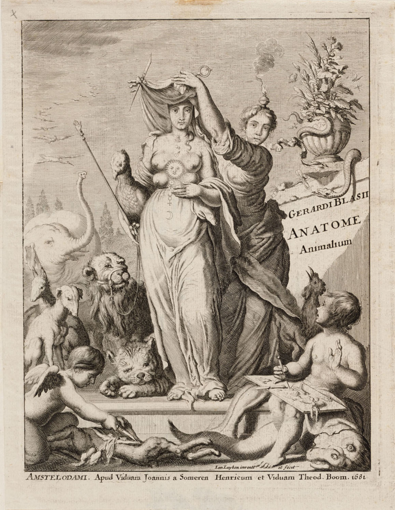 Science unveiling Nature in the frontispiece to Anatome Animalum, 1681.